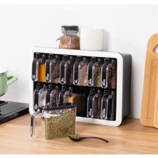 Storemax 1041 12'li Standlı Kendinden Yapışkanlı Kaşıklı Kapaklı Baharatlık Saklama Kabı Seti - Siyah Beyaz