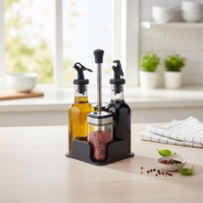 Storemax Dörtlü Baharatlık ve Yağlık Sirkelik Seti | Stantlı Tuzluk, Karabiberlik, Zeytinyağlık ve Sirkelik Takımı | Masaüstü Mutfak Seti 2 Adet 200 ml Yağlık, 2 Adet 100 ml Tuzluk Karabiberlik