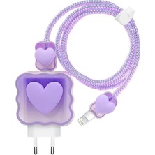 Storemax Psr Aksesuar (5964) Lila Kalp Şarj Aleti Kılıfı, Şarj Kablosu Örme Aparatı, Toparlayıcı, Kablo Koruyucu 18W/20W ile Uyumlu