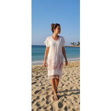 Nevin Acar Kırmızı Hindiba Bambu Peştemal  Plaj Elbise