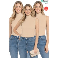 Özkan Underwear Özkan 27813 3'lü Paket Kadın Pamuklu Modal Esnek Rahat Karışık Renk Balıkçı Yaka Sıfır Kol T-Shirt