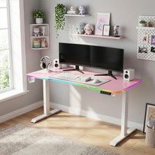 Karr Gaming G-Flex Elektrikli Yükseklik Ayarlı Rgb Aydınlatmalı Oyuncu Masası - 140X60 - Pembe