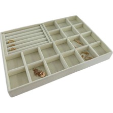 Megass Dekor Bakü Model Süet Krem Renk 34/24 cm Bölmeli-Sosisli Çekmece Içi Takı Standı