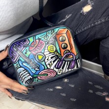 El Boyama “renkli Müzik”  desenli Kadın Omuz Çantası | Custom Art Tasarım Çanta
