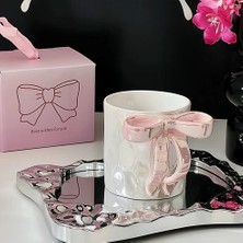 Palto Tasarım Kurdele Kupa (Pembe) - Hediye Seramik Kupa