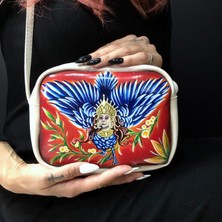 El Boyama “alkonost”  Cennet Kuşu Slav Mitoloji Desenli Kadın Omuz Çantası | Custom Art Tasarım Çanta