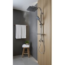 Emfa Aksesuar Pirinç Krom Duş Seti Kare Model Tepe Yağmurlamalı Model Duş Başlığı Pirinç -Bataryasız