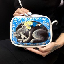 El Boyama "maşa ve Ayı" Desenli Kadın Omuz Çantası| Custom Art Tasarım Çanta