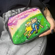 El Boyama “adventure Time” finn ve Jake​​​​​​​ Desenli Kadın Omuz Çantası | Custom Art Tasarım Çanta