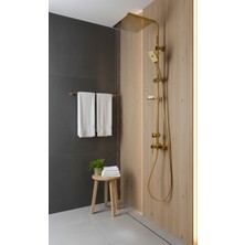 Emfa Aksesuar Gold Duş Seti Pirinç Kare Model Tepe Yağmurlamalı Model Duş Başlığı Pirinç -Bataryasız