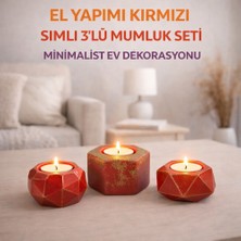 El Yapımı Kırmızı Simli 3’lü Mumluk Seti – Minimalist Ev Dekorasyonu