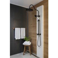 Emfa Aksesuar Siyah Vintage Duş Seti Eskitme Siyah Duş Seti Tepe Yağmurlamalı Model Duş Başlığı Bataryasız