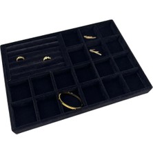 Megass Dekor Bakü Model Süet Siyah Renk 34/24 cm Bölmeli-Sosisli Çekmece Içi Takı Standı