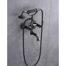 Emfa Aksesuar Siyah Rustik Duş Seti Pirinç Materyal Eskitme Siyah Duş Seti