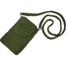 Boho Tarzı El Yapımı Astarlı Örgü Çanta / Kadın Omuz Telefon Çantası / Haki Çanta