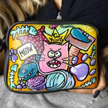 El Boyama “grafitti Kral Kedi” Desenli Kadın Omuz Çantası | Custom Art Tasarım Çanta