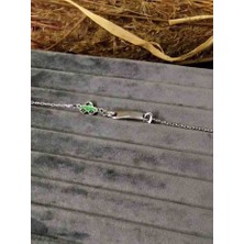 Generic 925 Ayar Gümüş Kişiselleştirilebilir Mineli Çocuk Künye/bileklik - Yeşil Araba Detaylı