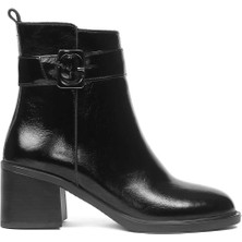 Celal Gültekin Kadın Siyah Tokalı Fermuarlı Rugan Deri Bot