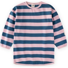 Cigit Triko Çizgili Tunik 4-12 Yaş Pudra Mavi Çizgili