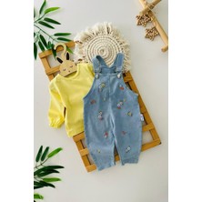 Miniğimin Cicileri Minik Çiçek Işleme Detaylı Kız Bebek Salopetli 2 Li Takım - Sarı