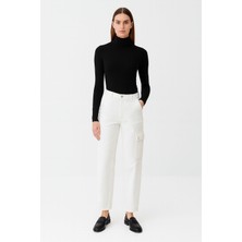 Mg Giyim Beyaz Kadife Normal Bel Cep Taş Detaylı Kargo Pantolon