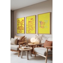 Zestia Ahşap Çerçeveli 3’lü Tablo Seti, Kokteyl Çizimleri – Sarı Arka Plan, Mutfak Set No: 30115
