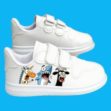 Lias Design Çılgın Hayvanlar Baskılı Beyaz Baskılı Çocuk Spor Ayakkabı Sneaker