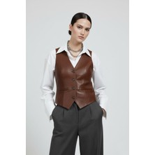 Deriderim Carla Kahverengi Hakiki Deri Kadın Yelek