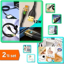 Hereveoyuncak LED Işık Uçlu USB To Lightning Hızlı Şarj Kablosu + Masaya Takılabilen Çanta Askısı - 2li Set J3F1K9