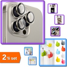 Hereveoyuncak iPhone 16 Pro Max Kamera Lens Koruyucu Naturel + 10 Adet Kablo Düzenleyici Tutucu Klips - 2li Set Q3