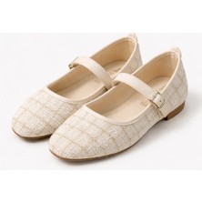 FootFrenzy Tüvit Kumaş Tokalı Mary Jane Kadın Konforlu Babet Düz Taban Klasik Ayakkabı