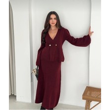 Azimut Giyim Kadın Bordo Yumuşak Dokulu Alt Üst Ikili Takım- Hırka-Etek