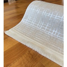 Denf Home Krem Açık Gri Saten Bambu Ince Sık Dokuma Parlak Yüzey Kaymaz Özel Kesme Salon Koridor Halı Yolluk