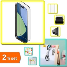 Hereveoyuncak iPhone 13 Ekran Koruyucu Kırılmaz Cam Çıtalı + 10 Adet Renkli Kablo Sabitleyici Klips - 2li Set G1H6