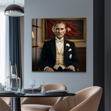 Myphotostation Atatürk ve Türk Bayrağı Dekoratif Temperli Cam Tablo, Modern Uv Baskılı Duvar Tablosu, Salon ve Ofis Için Şık Duvar Dekoru