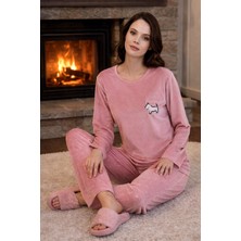Remsa Kadın Desenli Kadife Kumaş Pijama Takımı 13313-2074 Pudra