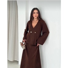 Azimut Giyim Kadın Kahverengi Yumuşak Dokulu Alt Üst Ikili Takım- Hırka-Etek