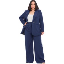 Disentis Modest Büyük Beden Tek Düğmeli Lacivert Ceket Pantolon Ikili Takım