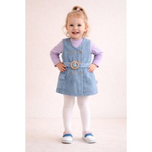 Dinamik çocuk Kız Bebek/çocuk Kruvaze Ahşap Düğme Detaylı Kemerli Kot Jile Elbise+Uzun Kollu Badili 2li Takım Mevsimlik Bayramlık 6-24AYLIK