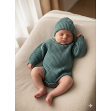 Meriç Bebe Unisex Dikişsiz Triko Badi & Şapka Seti - Alttan Düğmeli Reglan Kol Pamuksu Akrilik (3-12 Ay)