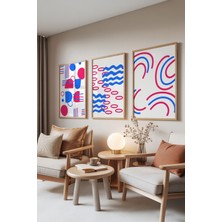 Zestia Ahşap Çerçeveli 3’lü Tablo Seti, Modern Geometrik – Canlı Renkler, Salon Set No: 30111