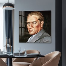 Myphotostation Atatürk Portre  Dekoratif Temperli Cam Tablo, Modern Uv Baskılı Duvar Tablosu, Salon ve Ofis Için Şık Duvar Dekoru
