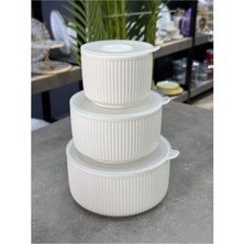 Acar Lüx Vakum Kapaklı Stonware 3 Lü Saklama Kabı Krem