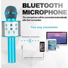 Gunkes Karaoke Mikrofon Bluetooth USB Aux Sd Kart Giriş Hoparlör