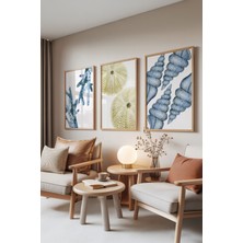 Zestia Ahşap Çerçeveli 3’lü Tablo Seti, Deniz Koleksiyonu – Soft Mavi Yeşil, Salon Set No: 30114