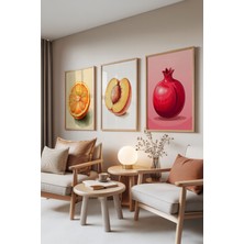 Zestia Ahşap Çerçeveli 3’lü Tablo Seti, Meyve Illüstrasyonu – Canlı Tonlar, Mutfak Set No: 30113