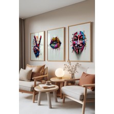 Zestia Ahşap Çerçeveli 3’lü Tablo Seti, Neon Graffiti – Sokak Sanatı, Genç Odası Set No: 30134