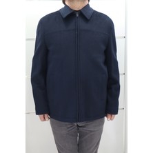 Marco Muratti Fistan Store Erkek Lacivert Klasik Kesim Rahat Kalıp Polo Yaka Fermuar Kapamalı Büyük Beden Kışlık Kaşmir Kaban