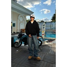 Yakamel Erkek Oversıze Rahat Kalıp Kapüşonlu Hırka