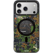 iPhone 17 Pro Uyumlu Kılıf M-Safe Şarj Özellikli Youngkit Camouflage Sykell Serisi Kapak Yeşil